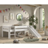Lit mi-hauteur bas avec toboggan ANNIE 90 x 200 cm - Pin scandinave, blanc