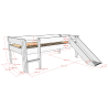 Lit mi-hauteur bas avec toboggan ANNIE 90 x 200 cm - Pin scandinave, blanc