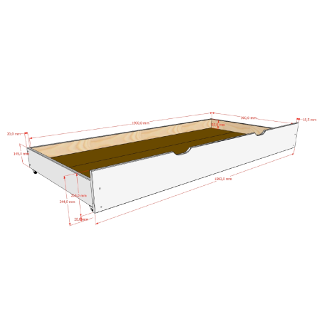 Lit tiroir ANNIE 90 x 190 cm - Pin scandinave, blanc
