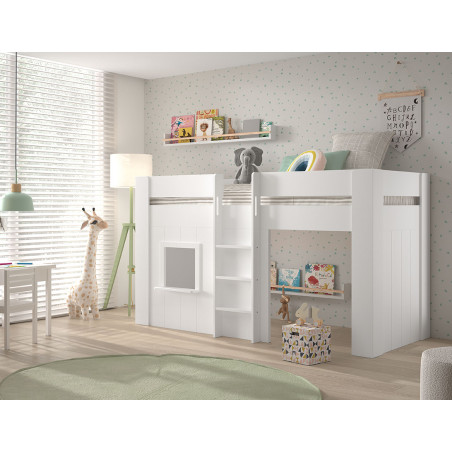 Lit mi-hauteur LOUISON 90 x 200 cm - MDF, blanc