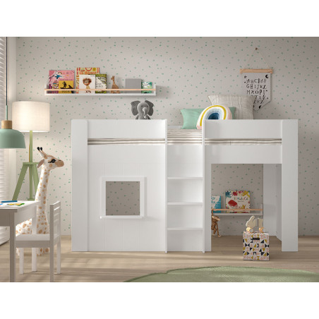 Lit mi-hauteur LOUISON 90 x 200 cm - MDF, blanc