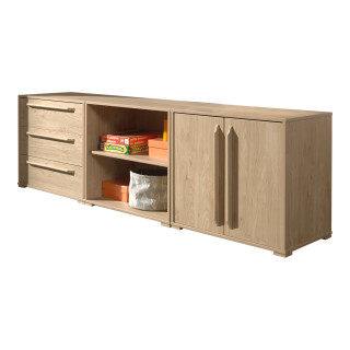 Ensemble bibliothèque, commode à 2 portes et commode à 3 tiroirs COLIN - Panneaux de particules, chêne