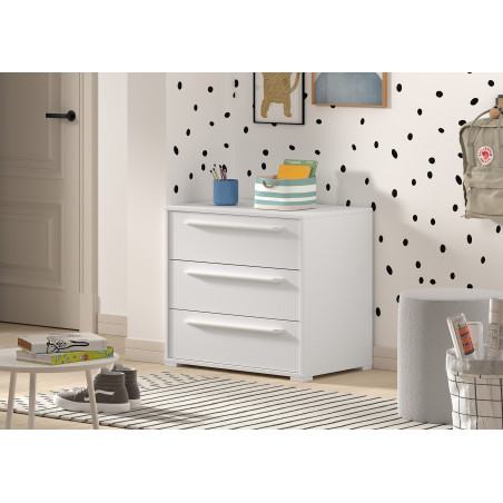 Commode 3 tiroirs pour lit mi-hauteur COLIN - Panneaux de particules, blanc