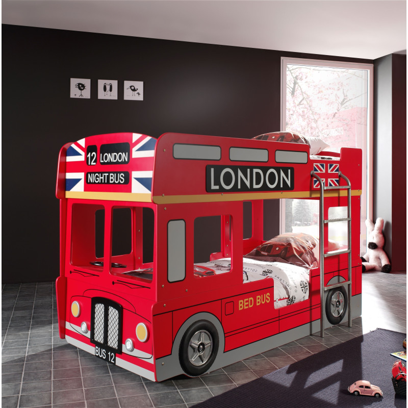 Lit superposé bert bus lit superposé TOMBO 90 x 200 cm - MDF, rouge