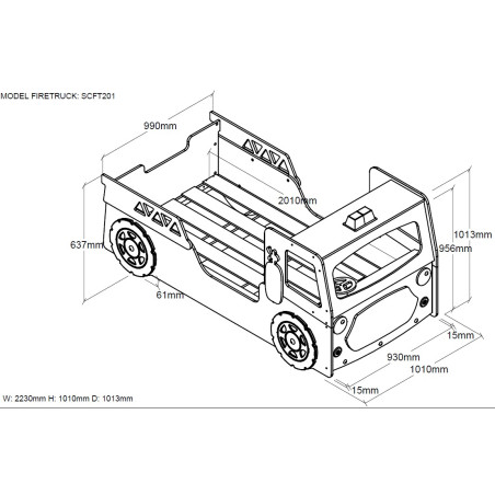 Lit fire truck lit TOMBO 90 x 200 cm - MDF, rouge