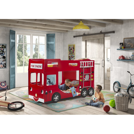 Lit superposé fire truck lit superposé TOMBO 90 x 200 cm - MDF, rouge