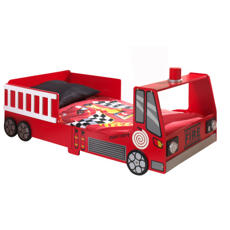 Lit junior junior fire truck lit TOMBO 70 x 140 cm - MDF, rouge