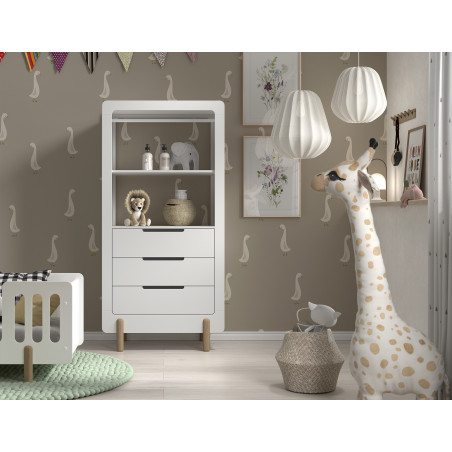 Armoire 3 tiroirs FANETTE - Pin massif, blanc