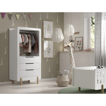 Armoire 3 tiroirs FANETTE - Pin massif, blanc