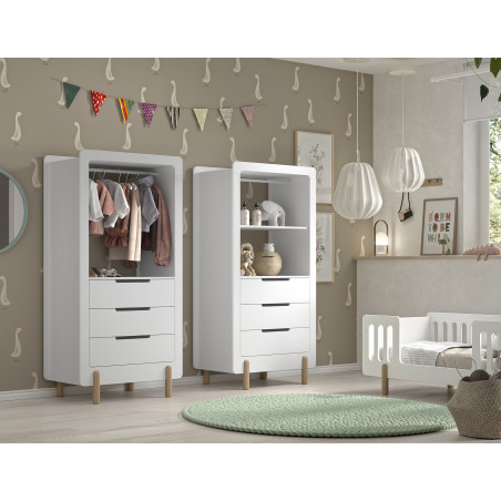 Armoire 3 tiroirs FANETTE - Pin massif, blanc