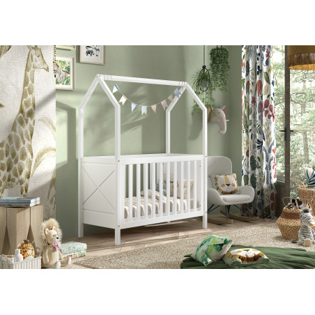 Lit bébé PIERROT 60 x 120 cm - Pin massif, blanc