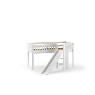 Lit mi-hauteur avec toboggan PIERROT 90 x 200 cm - Pin scandinave, blanc
