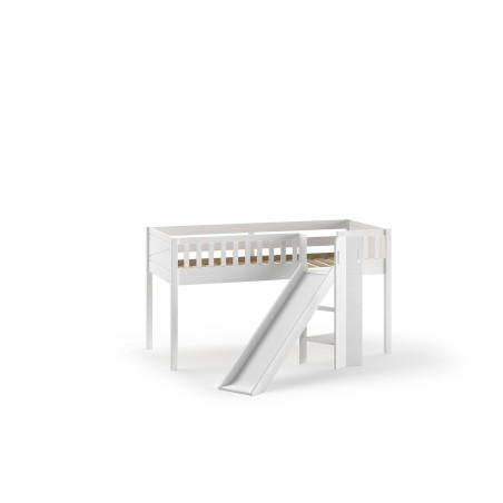 Lit mi-hauteur avec toboggan PIERROT 90 x 200 cm - Pin scandinave, blanc