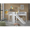 Lit mi-hauteur avec toboggan PIERROT 90 x 200 cm - Pin scandinave, blanc