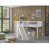 Lit mi-hauteur avec toboggan PIERROT 90 x 200 cm - Pin scandinave, blanc