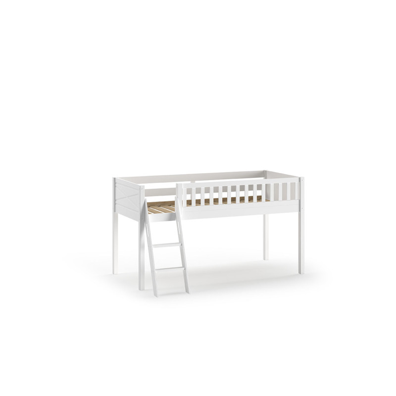 Lit mi-hauteur avec échelle PIERROT 90 x 200 cm - Pin scandinave, blanc