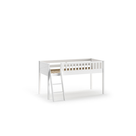 Lit mi-hauteur avec échelle PIERROT 90 x 200 cm - Pin scandinave, blanc