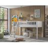 Lit mi-hauteur avec échelle PIERROT 90 x 200 cm - Pin scandinave, blanc