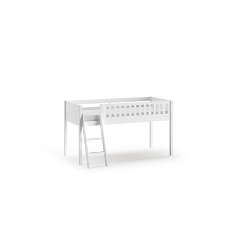 Lit mi-hauteur avec échelle PIERROT 90 x 200 cm - Pin scandinave, blanc