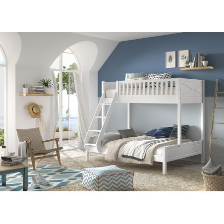 Lit de famille + PIERROT 140 x 200 cm - Pin scandinave, blanc