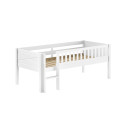 Lit mi-hauteur bas avec échelle PIERROT 90 x 200 cm - Pin scandinave, blanc