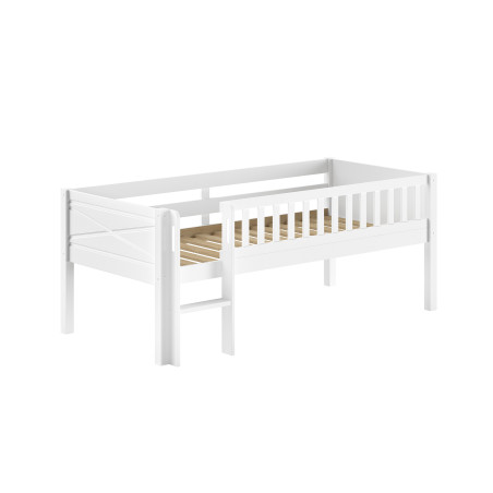 Lit mi-hauteur bas avec échelle PIERROT 90 x 200 cm - Pin scandinave, blanc