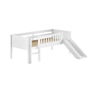 Lit mi-hauteur bas avec toboggan PIERROT 90 x 200 cm - Pin scandinave, blanc