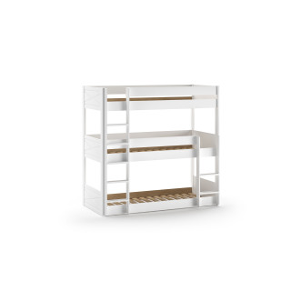 Lit superposé triple PIERROT 90 x 200 cm - Pin scandinave, blanc