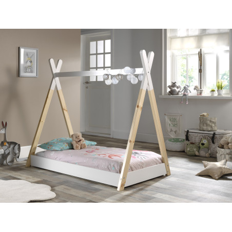 Lit junior WINONA 70 x 140 cm - Pin massif, nature/blanc