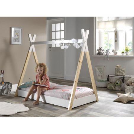 Lit junior WINONA 70 x 140 cm - Pin massif, nature/blanc