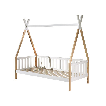 Lit avec grille bi-couleur WINONA 90 x 200 cm - Pin massif, nature/blanc