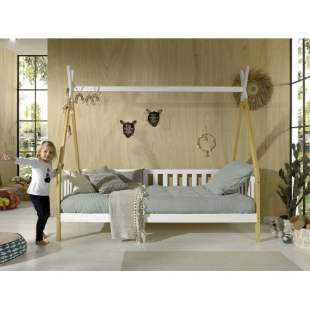 Lit avec grille bi-couleur WINONA 90 x 200 cm - Pin massif, nature/blanc