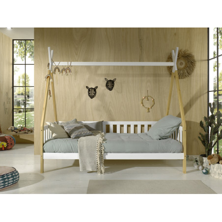 Lit avec grille bi-couleur WINONA 90 x 200 cm - Pin massif, nature/blanc