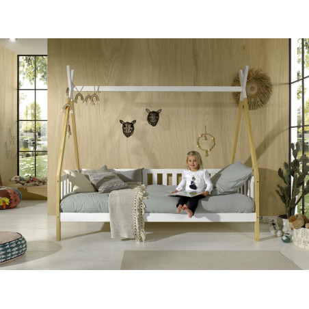 Lit avec grille bi-couleur WINONA 90 x 200 cm - Pin massif, nature/blanc