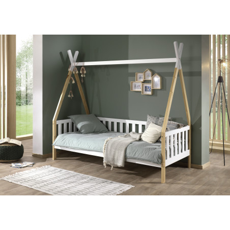 Lit avec grille bi-couleur WINONA 90 x 200 cm - Pin massif, nature/blanc