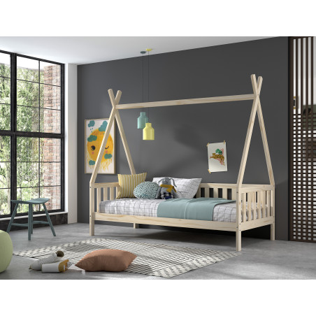 Lit avec grille WINONA 90 x 200 cm - Pin massif, nature