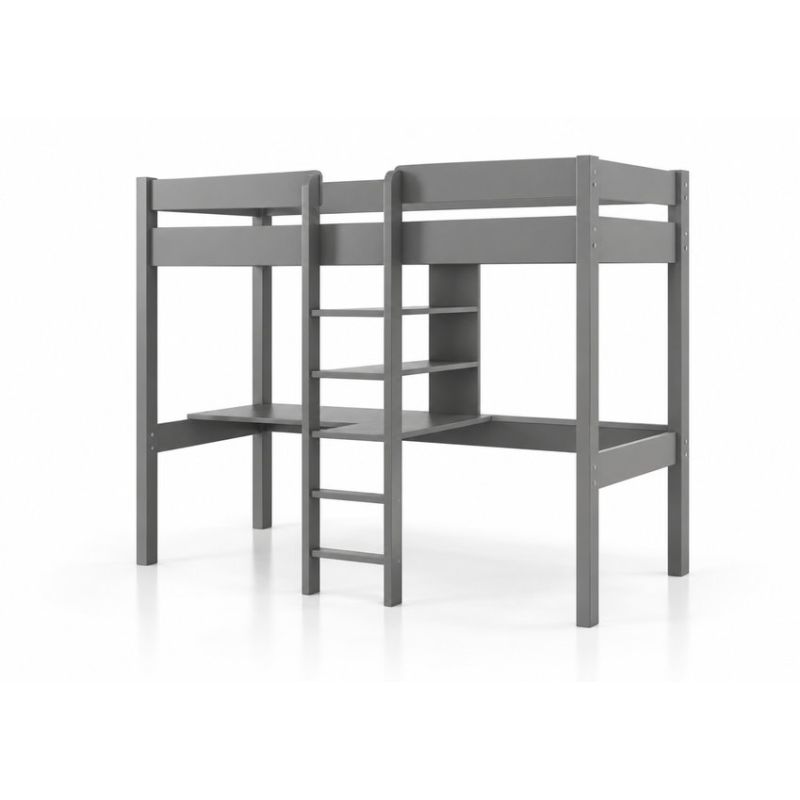 Lit mezzanine sans fauteuil CAMILLE 90 x 200 cm - Pin massif, gris