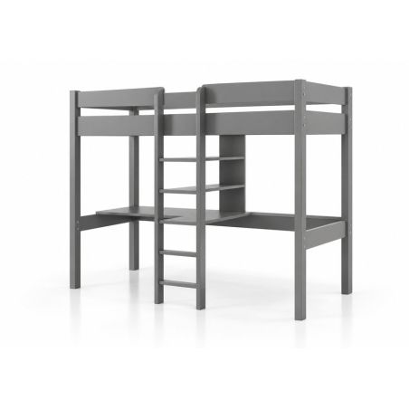 Lit mezzanine sans fauteuil CAMILLE 90 x 200 cm - Pin massif, gris