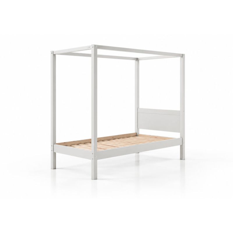 Lit à baldaquin CAMILLE 90 x 200 cm - Pin scandinave, blanc