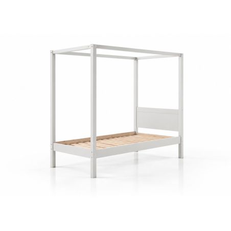Lit à baldaquin CAMILLE 90 x 200 cm - Pin scandinave, blanc