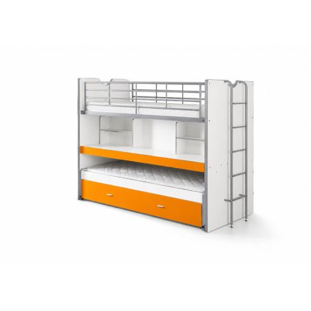 Lit superposé (80) LEBRAC 90 x 200 cm - Panneaux de particules et métal, orange