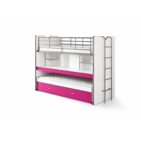 Lit superposé (80) LEBRAC 90 x 200 cm - Panneaux de particules et métal, fuchsia