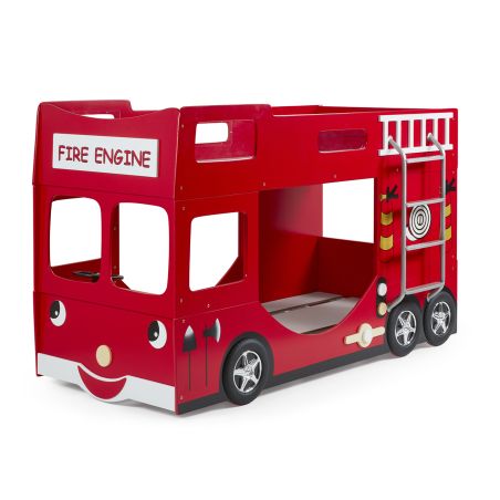 Lit superposé camion de pompiers TOMBO 90 x 200 cm - MDF, rouge