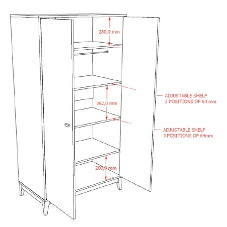 Armoire 2 portes PAZU - Panneaux de particules, noyer