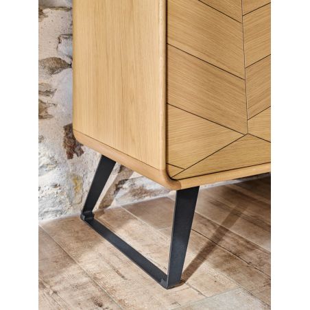 Meuble d'entrée TOKYO - Chêne naturel, décor chevron