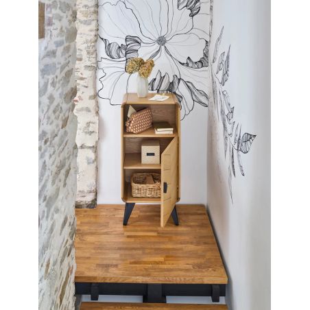 Meuble d'entrée TOKYO - Chêne naturel, décor chevron