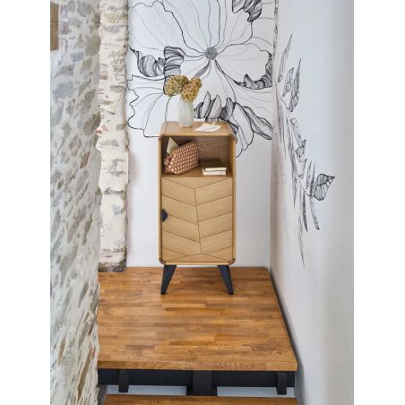 Meuble d'entrée TOKYO - Chêne naturel, décor chevron
