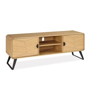 Meuble TV TOKYO 165 cm - Chêne naturel, décor chevron