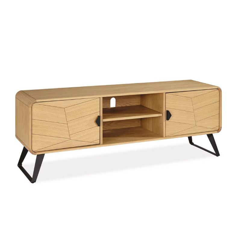 Meuble TV TOKYO 165 cm - Chêne naturel, décor chevron