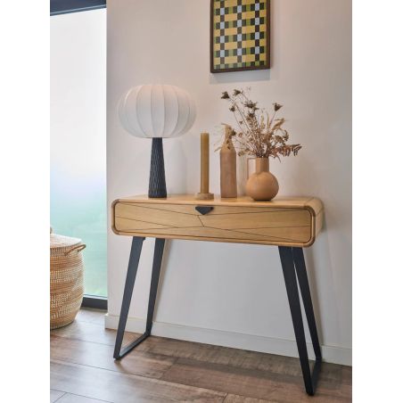 Console TOKYO - Chêne naturel, décor chevron